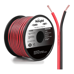 12AWG 100FT Copper Clad Aluminum Wire 12/2 Gauge Red Black CCA Electrical Cable 2 Conductor Parallel 12V 24V DC Flexible Extension Cords