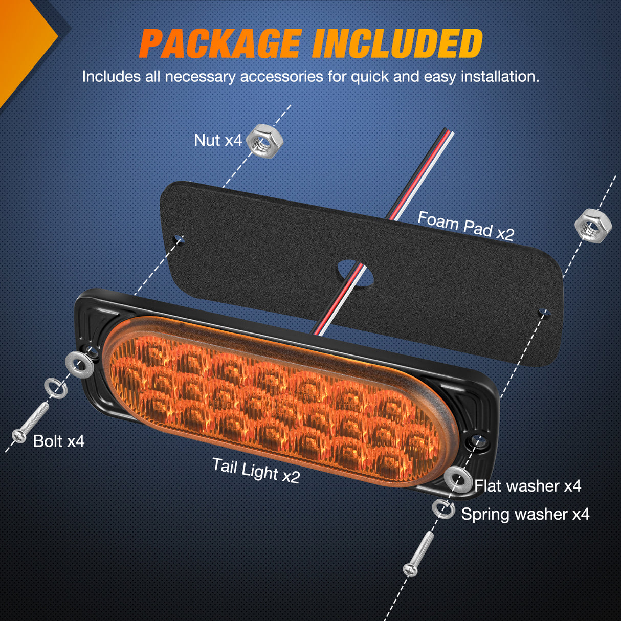 5.5 Inch Aluminum Housing Tail Light 2 PCS 24 LED Amber Left Right Turn Signals Marker Lights Surface Mount IP67 Waterproof for 10-30V RV Camper Trailer Truck Bus Boat