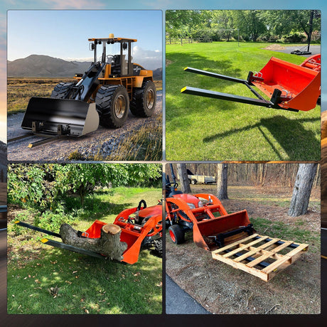 Tractor Hook 43Inch 2000lbs Clamp on Pallet Forks Heavy Duty Tractor Forks with Adjustable Stabilizer Bar