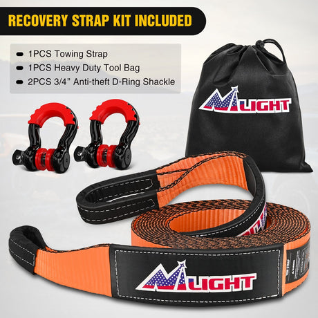 Shackle Recovery Ring 3 x 20Inch Recovery Tow Strap with Anti-Theft D-Ring Shackles