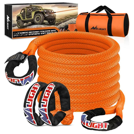 Tie Down Straps 7/8Inch x 20FT Kinetic Recovery Rope & 2PCS 1/2in x 24in Soft Shackle