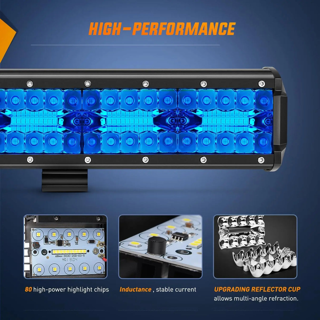 12 Inch 240W 30000LM Blue Triple Row Spot/Flood Led Light Bar Nilight
