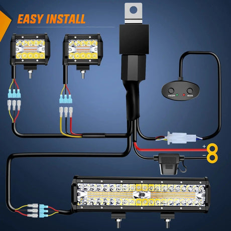Motor Vehicle Lighting 12 Inch 300W Amber White Led Light Bar Kit | 2PCS 4 Inch 60W Light Pods | 16AWG Wire