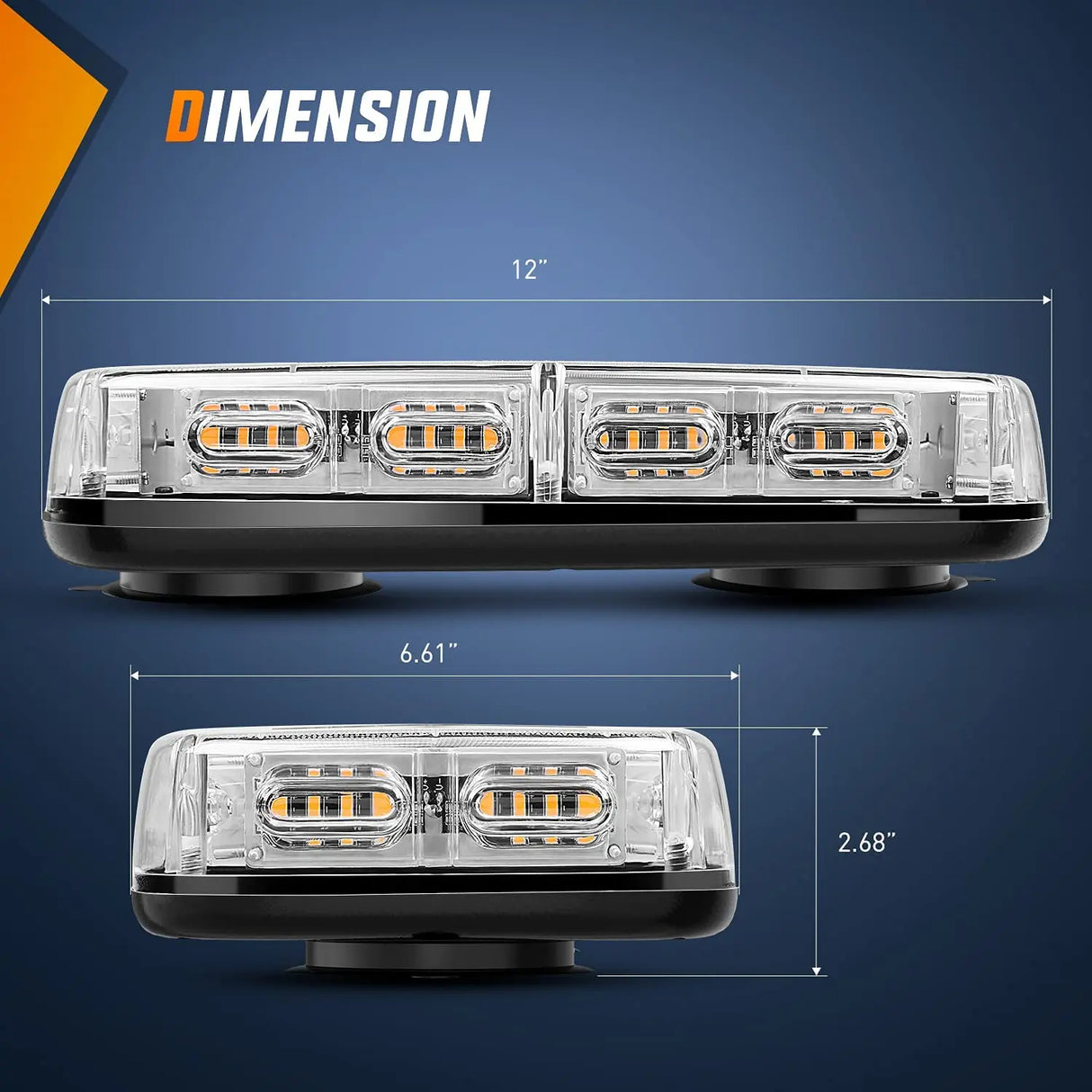 12 Inch 48 Leds Roof Top Amber Emergency Strobe Light 2PCS Nilight