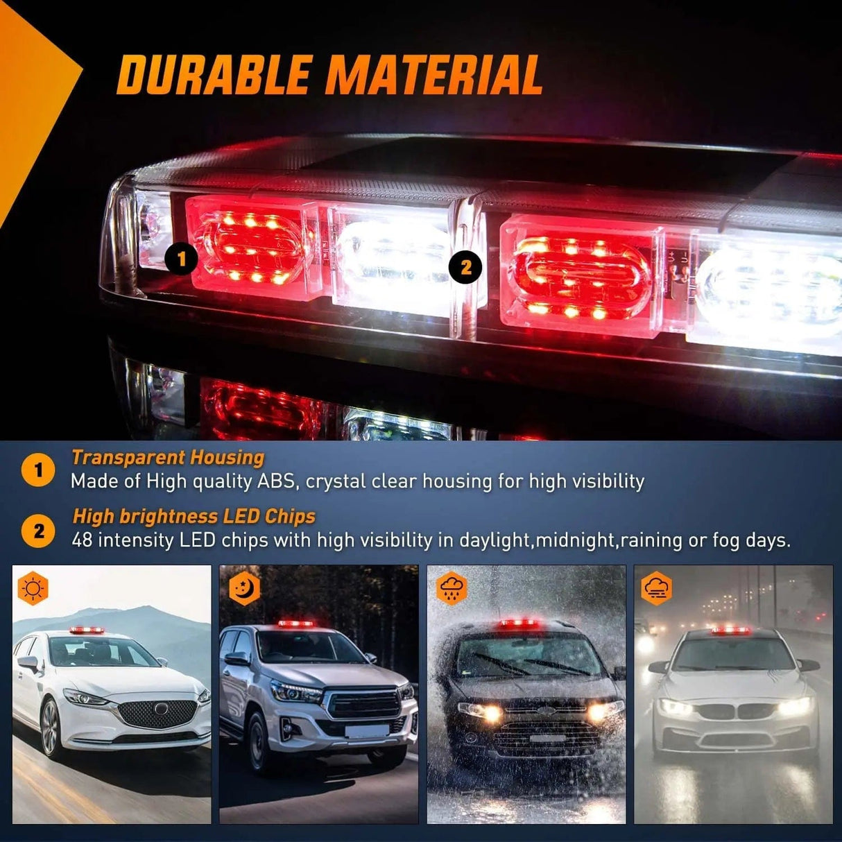 Roof Top strobe light 12 Inch 48 Leds Roof Top Red White Emergency Strobe Light