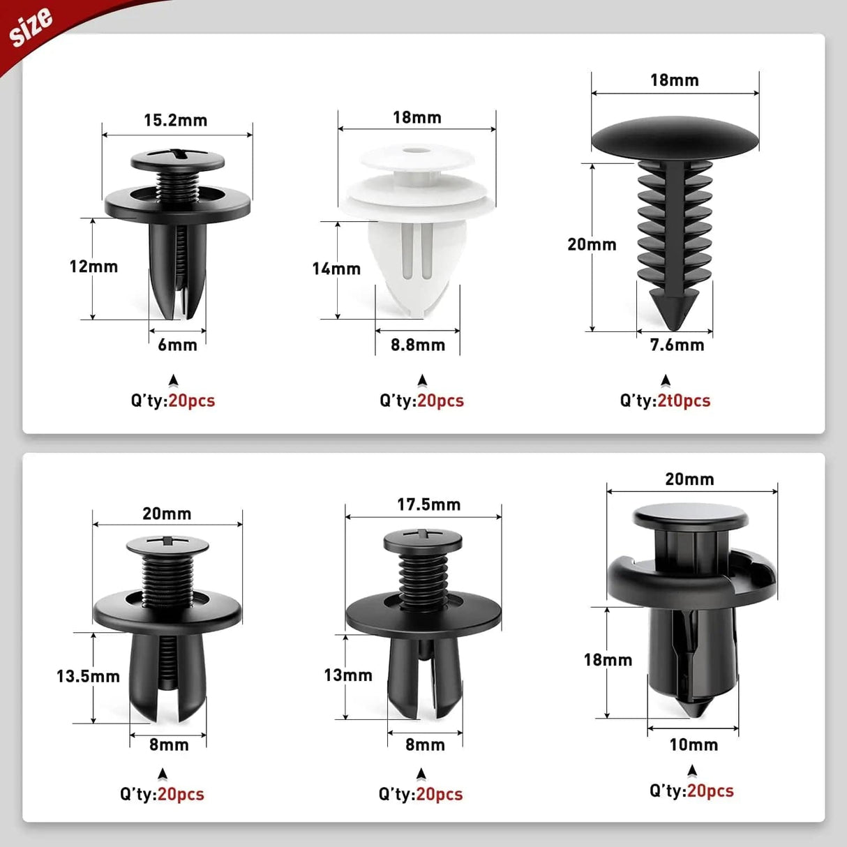 retainer clips 120 Pcs Hole 6mm 7.6mm 8mm 8.8mm 10mm Car Retainer Clips Fastener Remover Expansion Screws Replacement Kit Bumper Push Rivet Clips for GM Ford Honda Chrysler