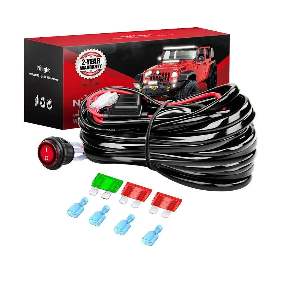 Wiring Harness Kit 12AWG Wire Harness Kit 2 Leads W/ 12V 3Pin Switch | 3 Fuses | 4 Spade Connectors