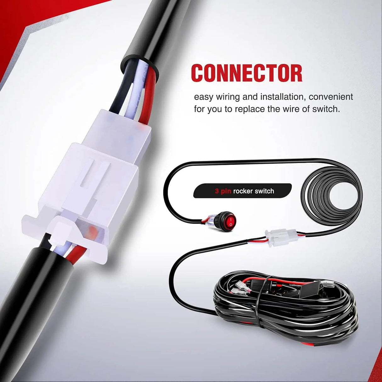 Wiring Harness Kit 14AWG Wire Harness Kit 2 Leads W/ 12V 3Pin Switch | 3 Fuses | 4 Spade Connectors