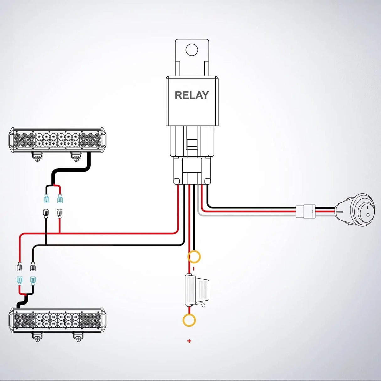Wiring Harness Kit 16AWG Wire Harness Aluminium Kit 2 Leads W/ 12V 3Pin Switch | 3 Fuses | 4 Spade Connectors