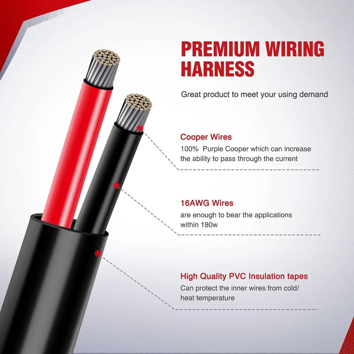 Wiring Harness Kit 16AWG Wire Harness Aluminium Kit 2 Leads W/ 12V 3Pin Switch | 3 Fuses | 4 Spade Connectors