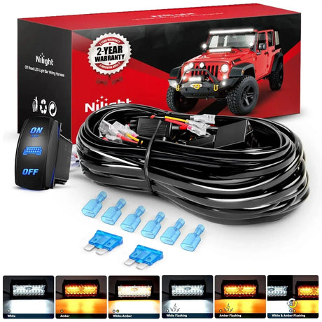 Wiring Harness Kit 16AWG Amber White Light Bar Wire Harness Kit 2 Leads W/ 12V 8Pin Switch | 2 Fuses | 6 Spade Connectors