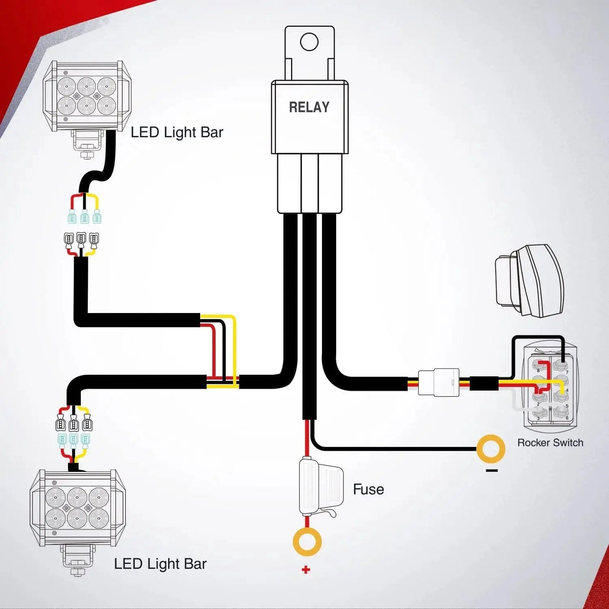 Wiring Harness Kit 16AWG Amber White Light Bar Wire Harness Kit 2 Leads W/ 12V 8Pin Switch | 2 Fuses | 6 Spade Connectors