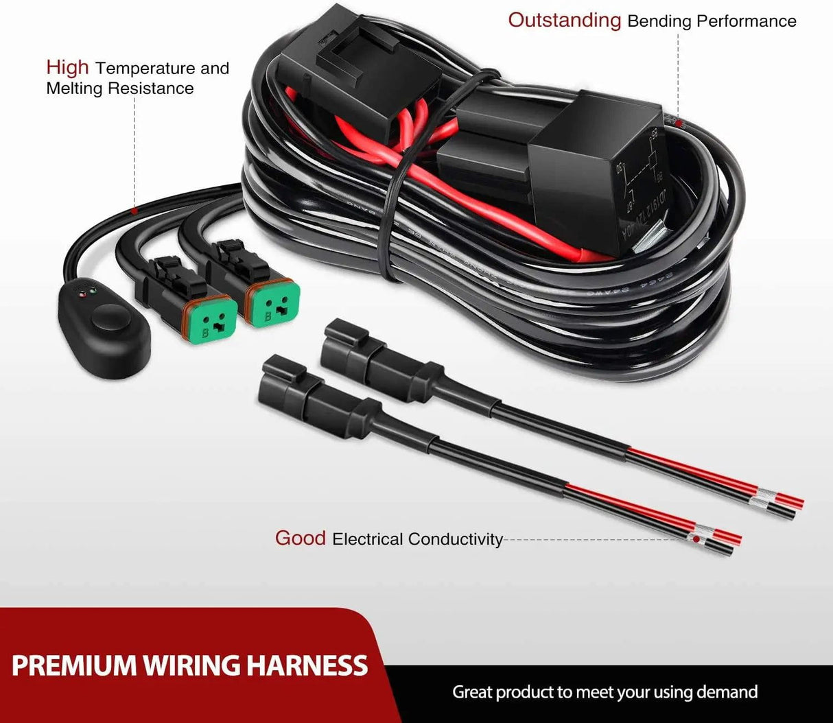 Wiring Harness Kit 14AWG 11.5FT DT Connector Wire Harness Kit 2 Leads W/ 12V On-Off Switch