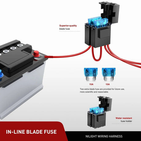 Wiring Harness Kit 16AWG Amber White Light Bar Wire Harness Kit 2 Leads W/ 12V Push Button Switch | 2 Fuses | 6 Spade Connectors