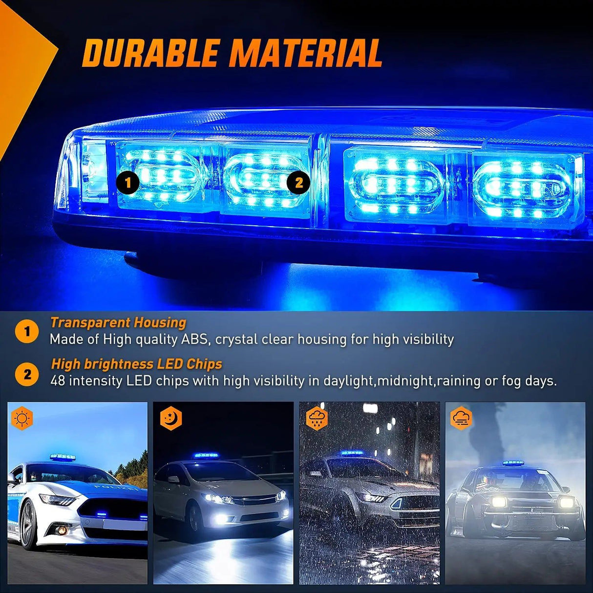 led strobe light 12" 48 Leds Roof Top Blue Emergency Strobe Light