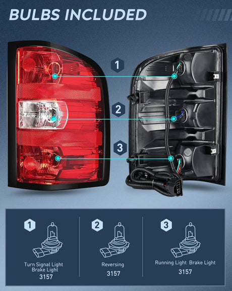 Headlight Assembly Headlight and Taillight Assembly Compatible with 2007 2008 2009 2010 2011 2012 2013 Silverado 1500 2007-2014 Silverado 2500HD 3500HD Black Housing Amber Reflector with Red Housing Tail Light