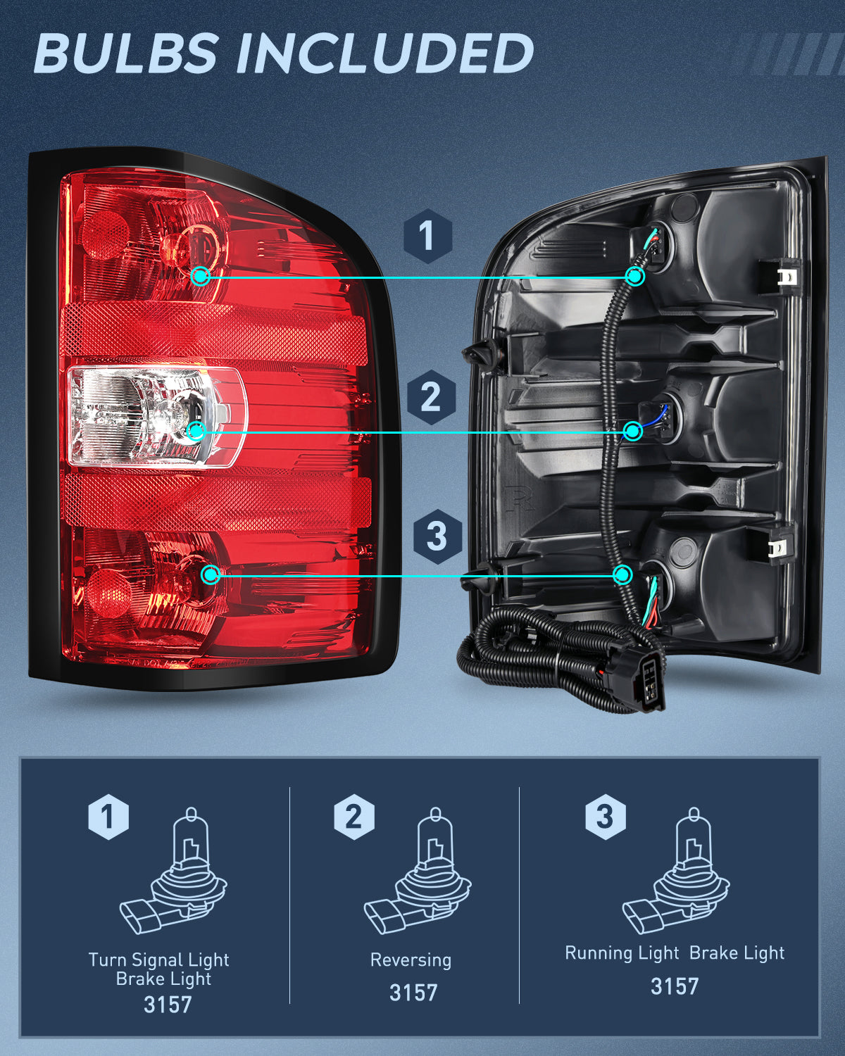 Nilight Headlight and Taillight Assembly Compatible with 2007 2008 2009 2010 2011 2012 2013 Silverado 1500 2007-2014 Silverado 2500HD 3500HD Chrome Housing Amber Reflector with Red Housing Tail Light