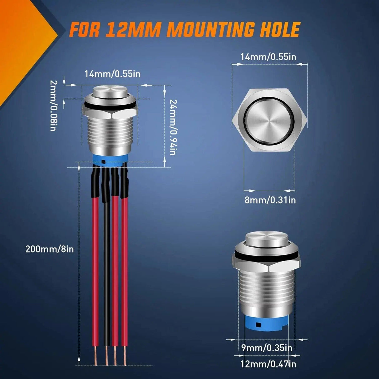 Rocker Switch 12mm 12V Waterproof ON Off Latching Push Button Switch