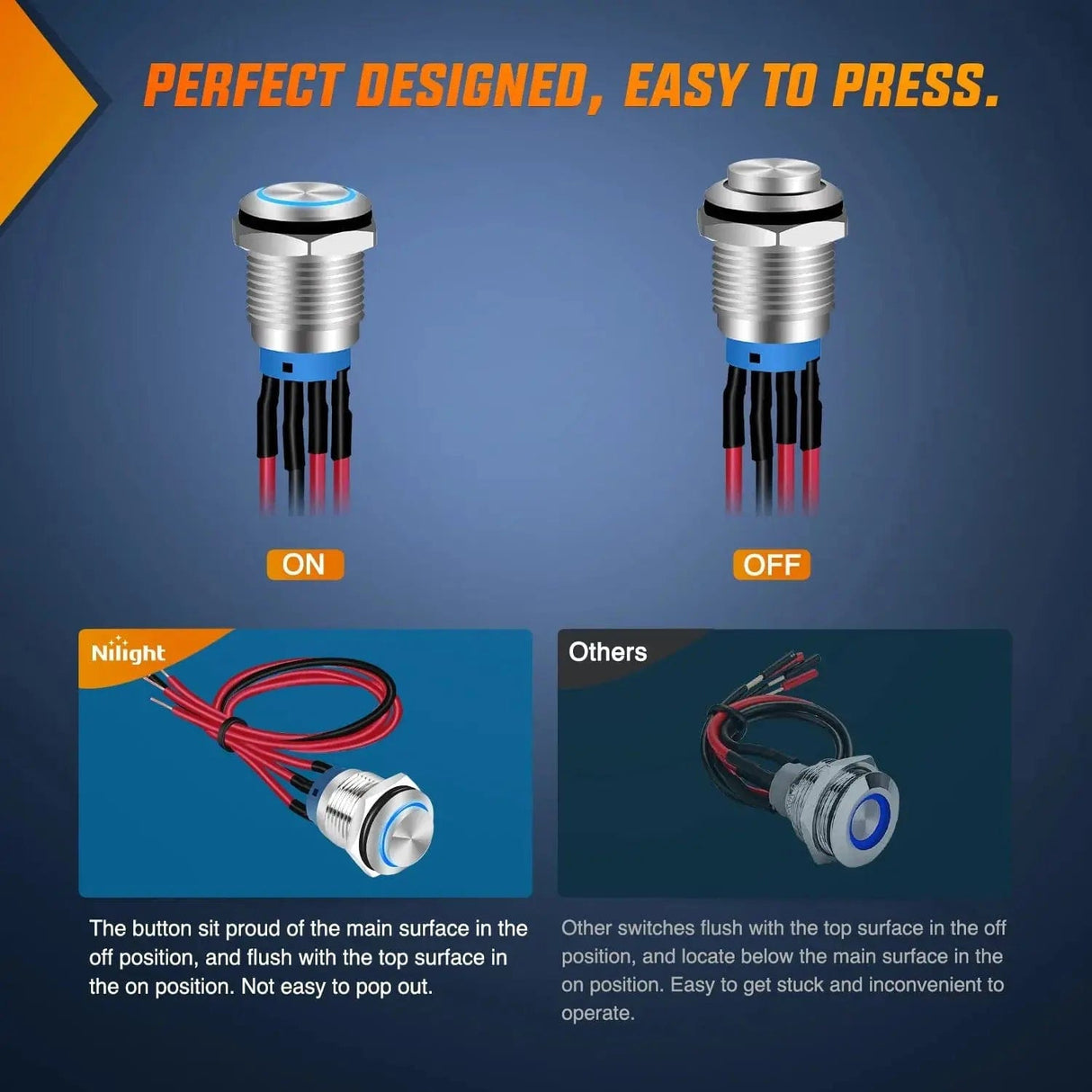 Rocker Switch 12mm 12V Waterproof ON Off Latching Push Button Switch