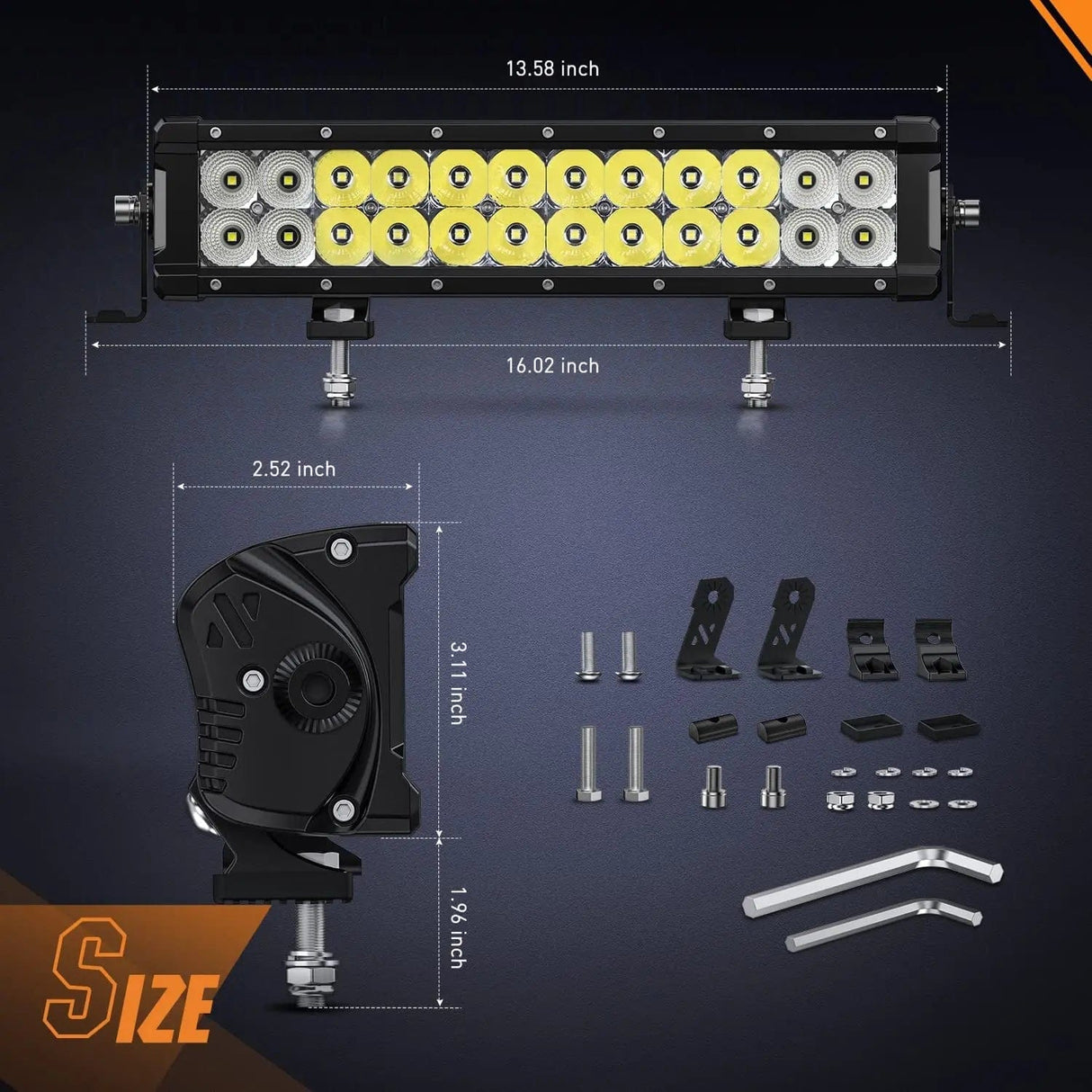 LED Light Bar 13.5 Inch 120W 14400LM Double Row Osram P8-5W Chips Spot Flood Led Light Bar