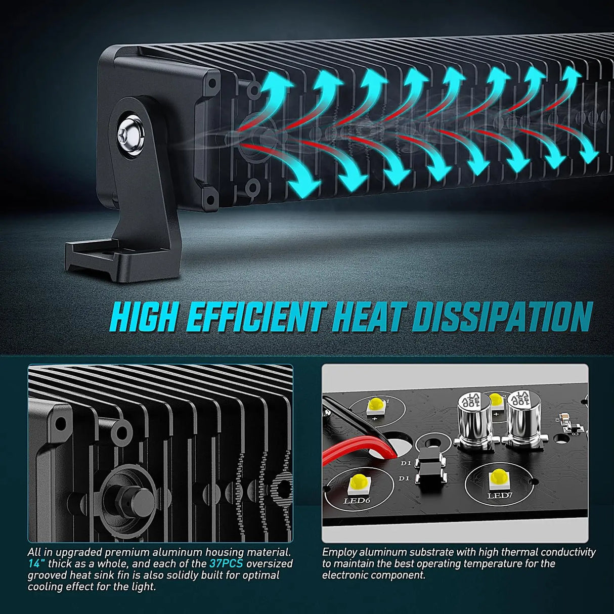 14 Inch 21LED Dual Row Spot Flood Screw-Less Night Vision LED Light Bar | 16AWG Wire 5Pin Switch Nilight