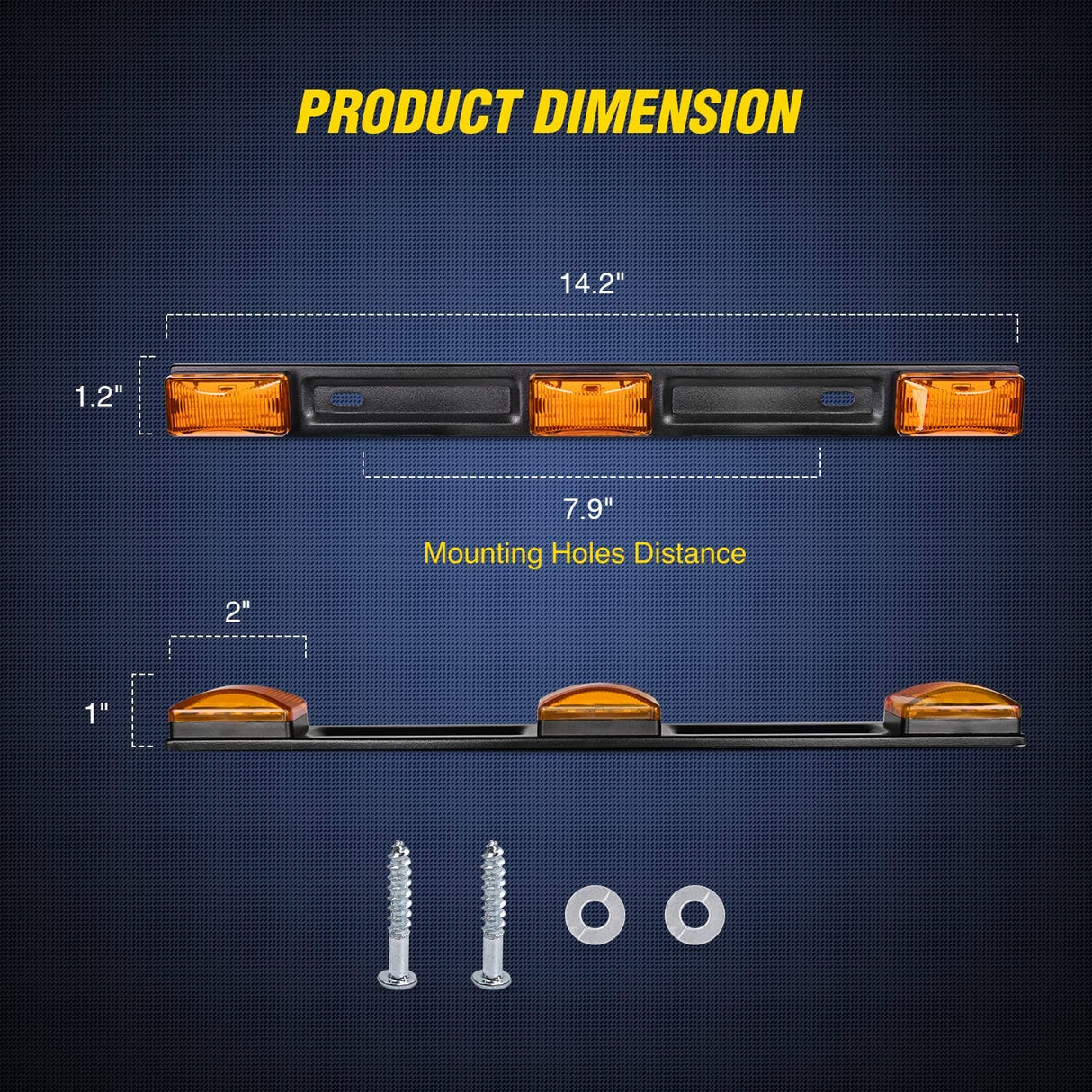 LED ID Bars 14 Inch 9 LEDs Amber Trailer Light ID Bar