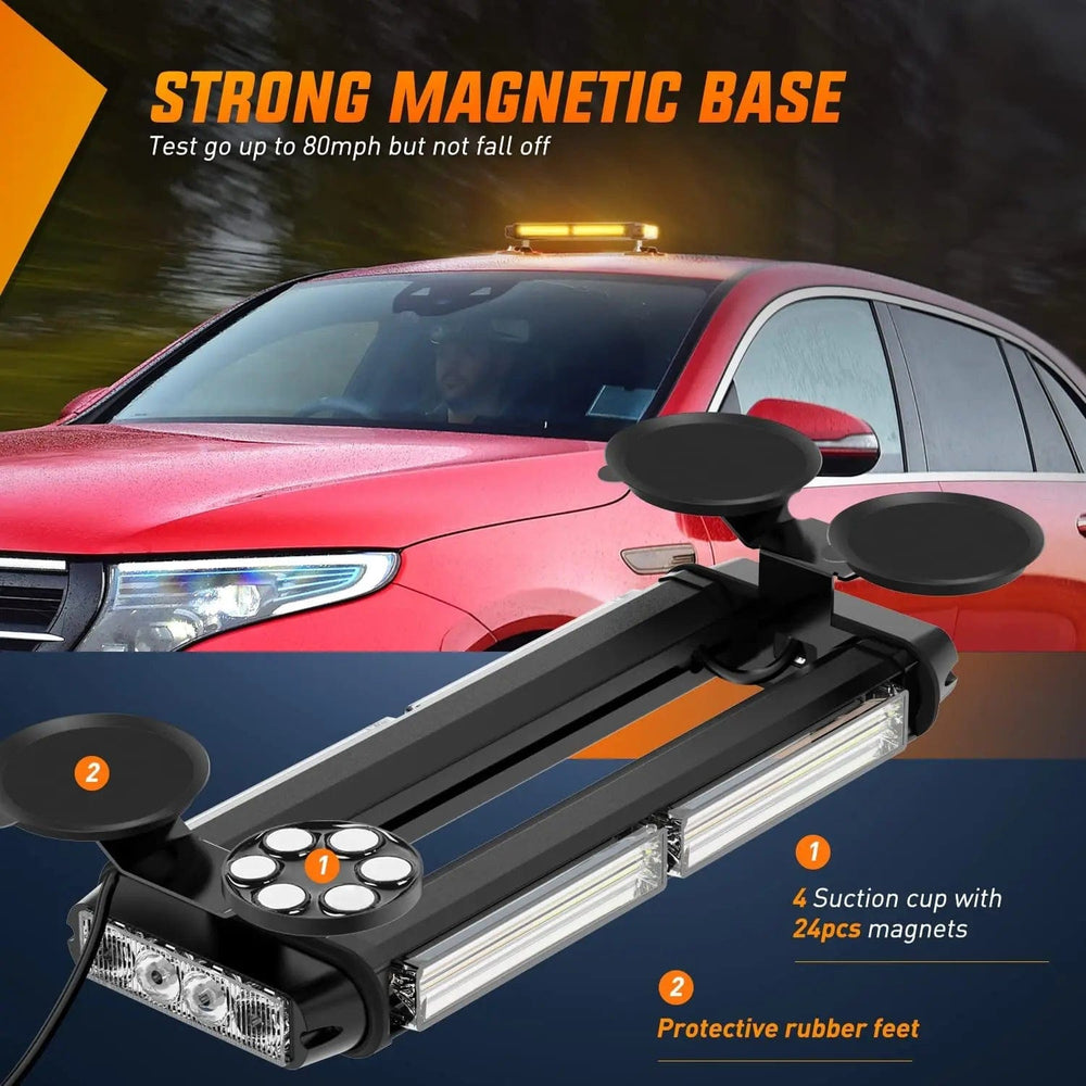 led strobe light 14.5 Inch Amber COB LED Strobe Rooftop Flashing Magnetic Light Bar