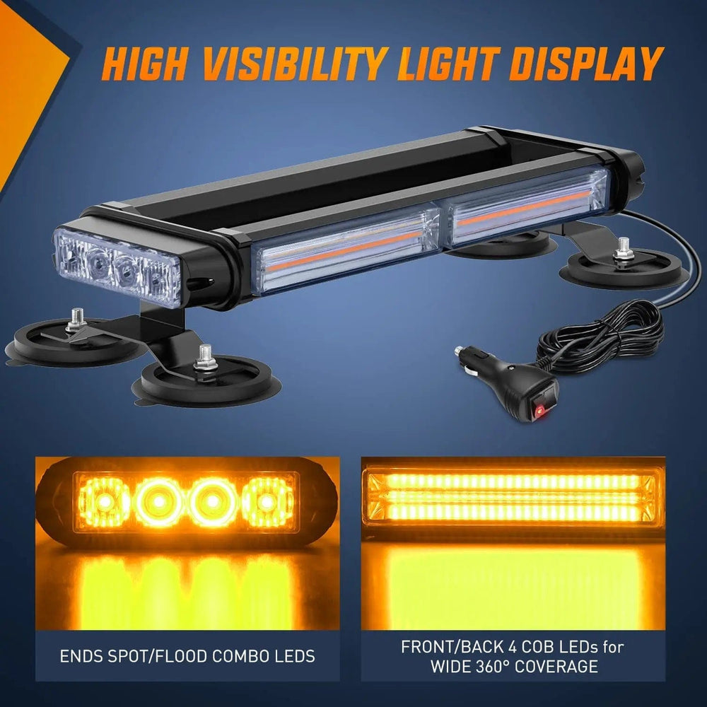 led strobe light 14.5 Inch Amber COB LED Strobe Rooftop Flashing Magnetic Light Bar