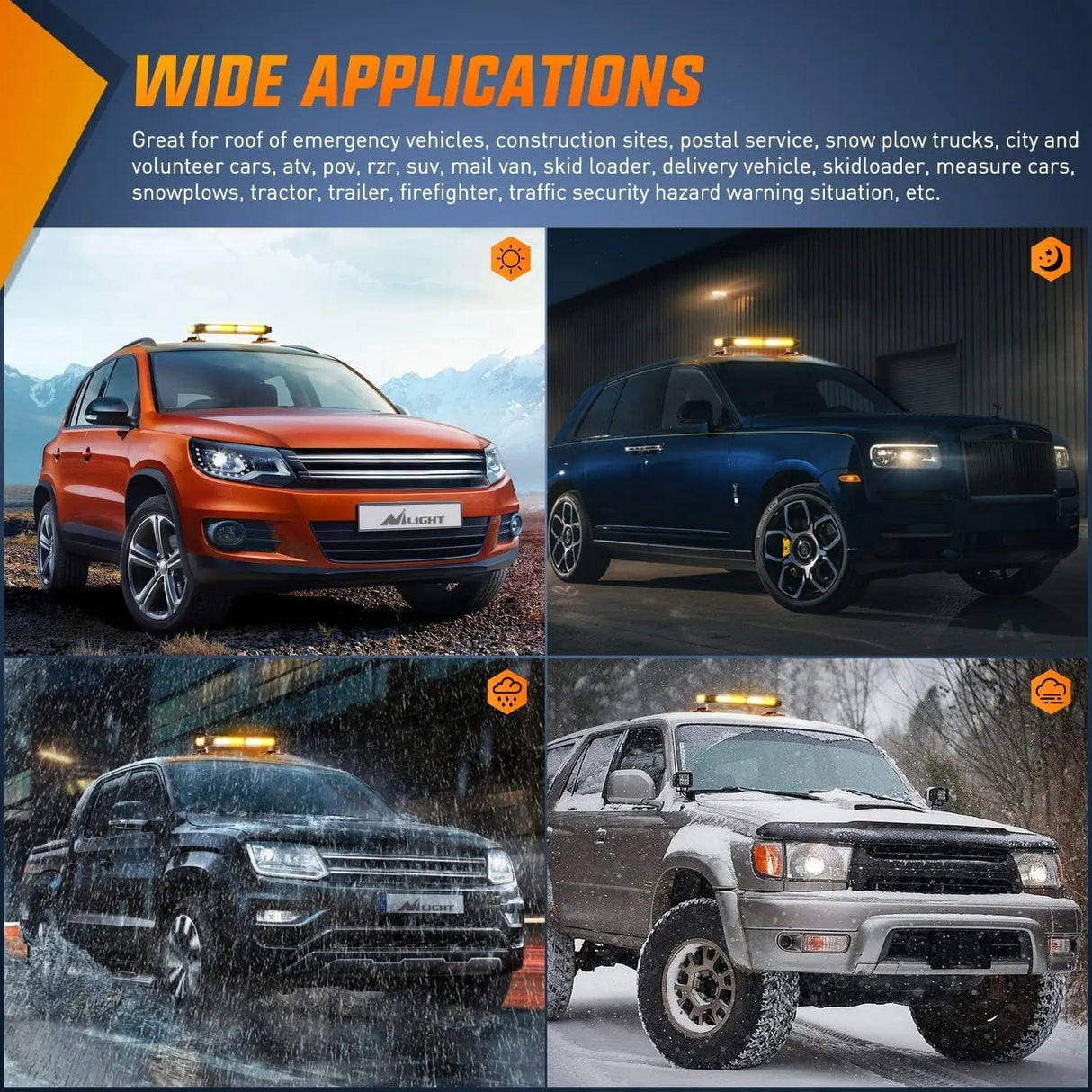 led strobe light 14.5 Inch Amber White COB LED Strobe Rooftop Flashing Magnetic Light Bar