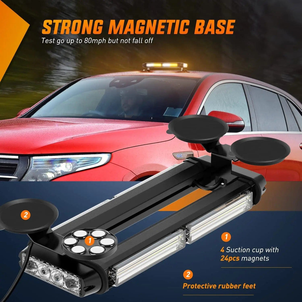 led strobe light 14.5 Inch Amber White COB LED Strobe Rooftop Flashing Magnetic Light Bar