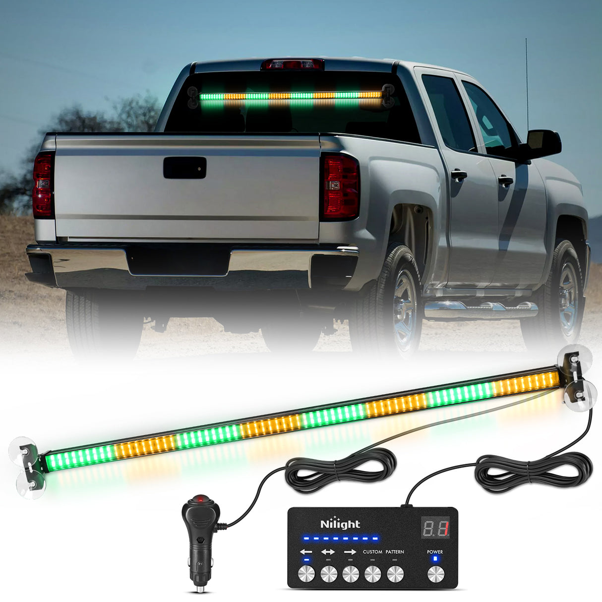 Nilight 144LED Traffic Advisor Strobe Light Bar with Controller Amber Green Emergency Warning Lights Hazard Interior Front/Rear Windshield Flashing for Cars Plow Trucks Construction Vehicles