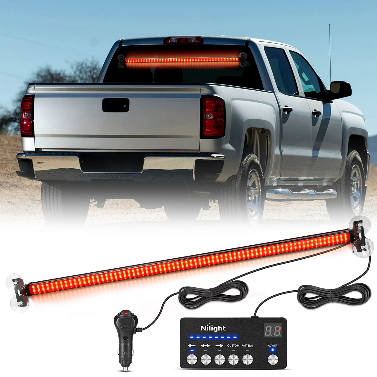 Nilight 144LED Traffic Advisor Strobe Light Bar with Controller Red Emergency Warning Lights Hazard Interior Front/Rear Windshield Flashing for Cars Plow Trucks Construction Vehicles