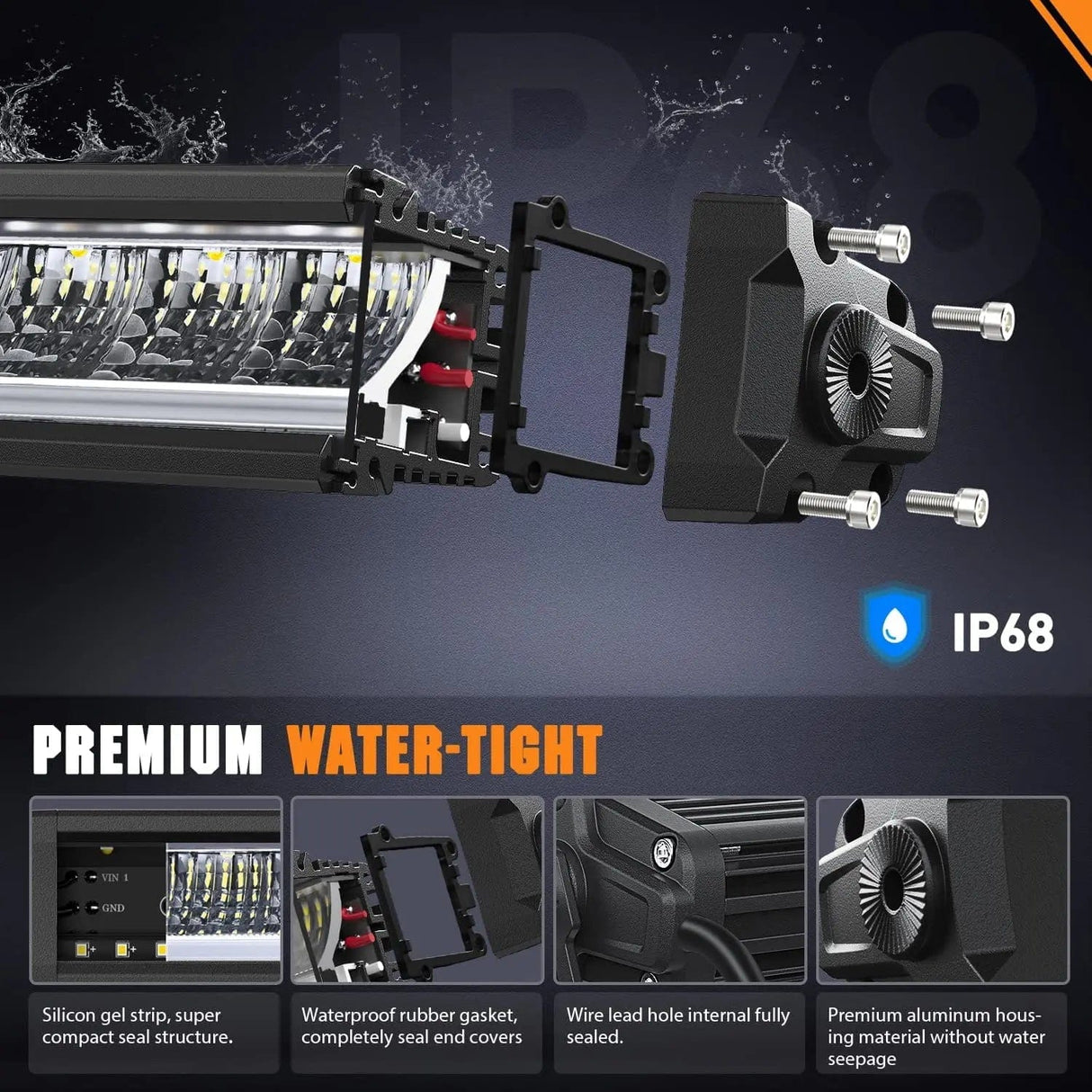 RV Parts 15.5 Inch 60W 6650LM Slim Spot Flood DRL LED Light Bar Kit | 16AWG Wire DT Switch