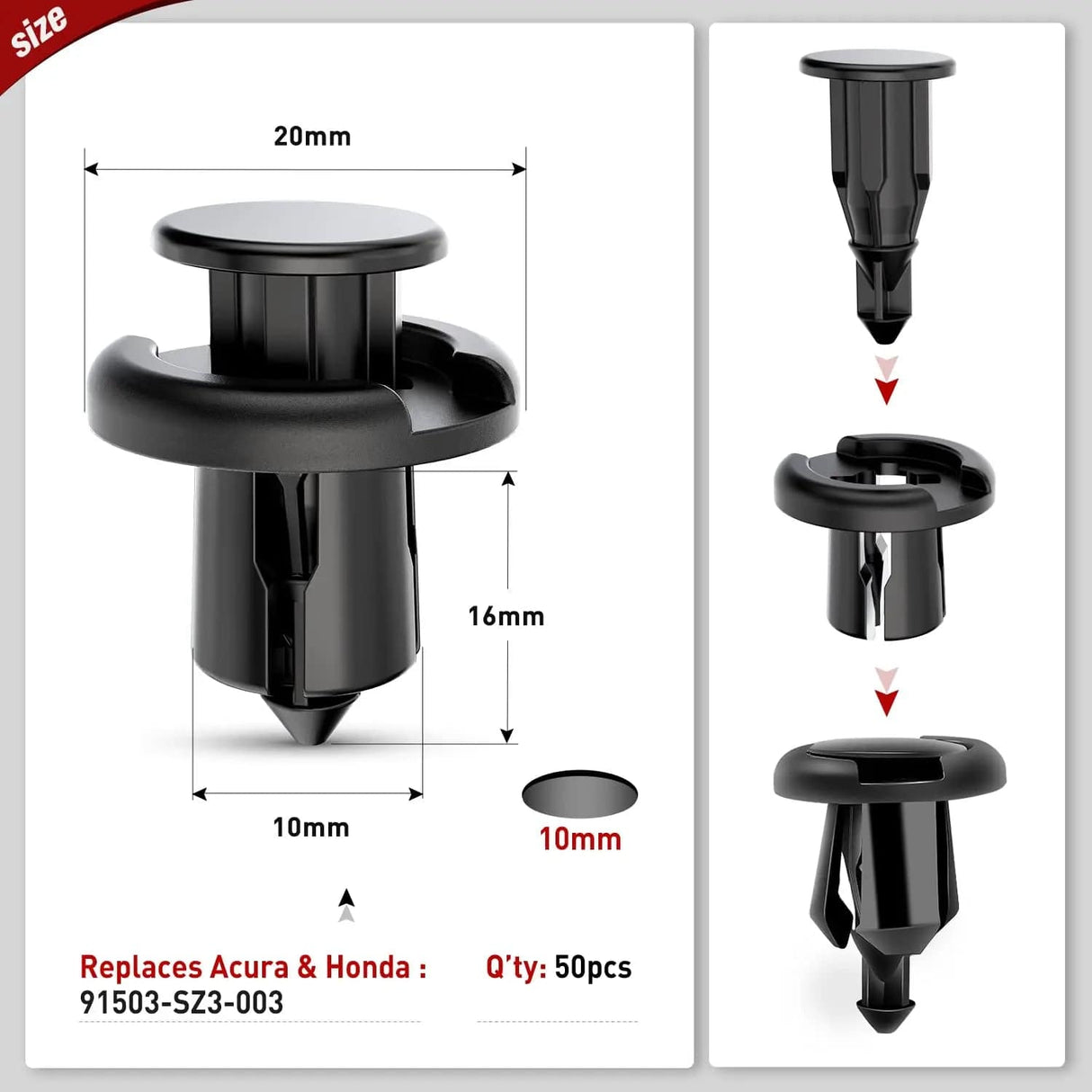 retainer clips 150 Pcs Hole 8mm 10mm Push Type Bumper Fasteners Rivet Clips Universal Auto Clips & Fastener for Bumper Fender Clips