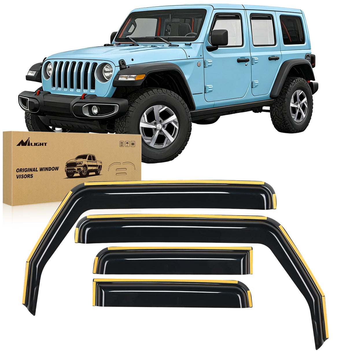 2018 2019 2020 2021 2022 2023 2024 Jeep Wrangler JL Jeep Gladiator Rain Guards Acrylic 4Pcs