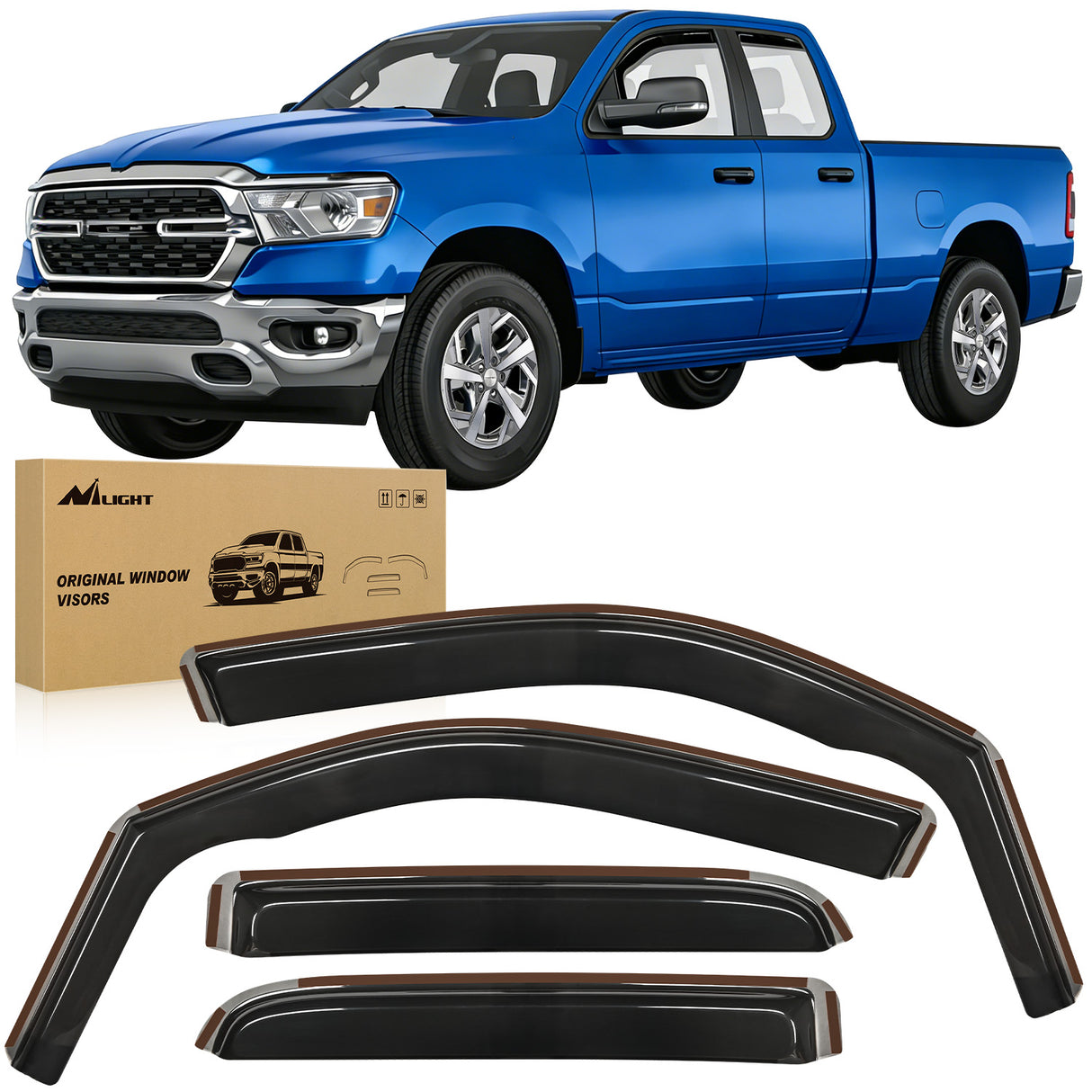 Rain Guards for Dodge RAM 1500 2019 2020 2021 2022 2023 2024 Quad Cab Original Window Deflectors, Vent Window Visors-4PCS