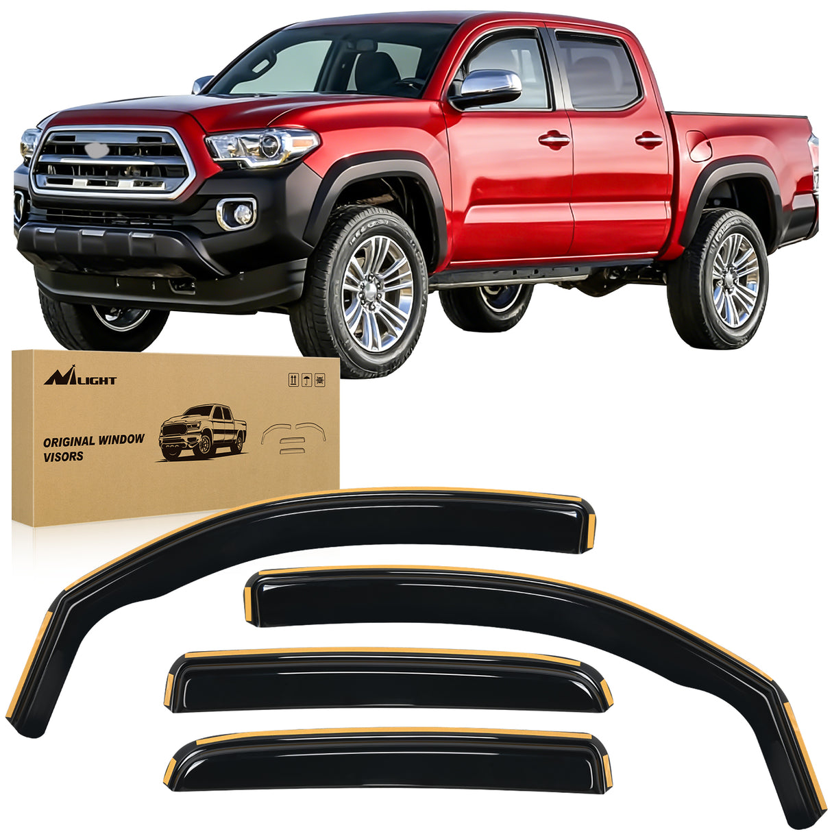 2016 2017 2018 2019 2020 2021 2022 2023 Toyota Tacoma Double Cab Rain Guards Acrylic 4Pcs