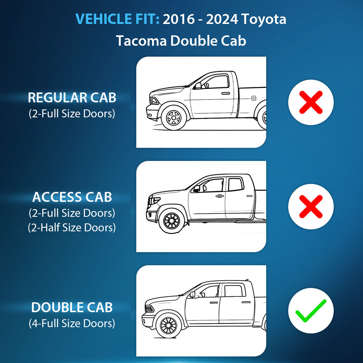 2016 2017 2018 2019 2020 2021 2022 2023 Toyota Tacoma Double Cab Rain Guards Acrylic 4Pcs