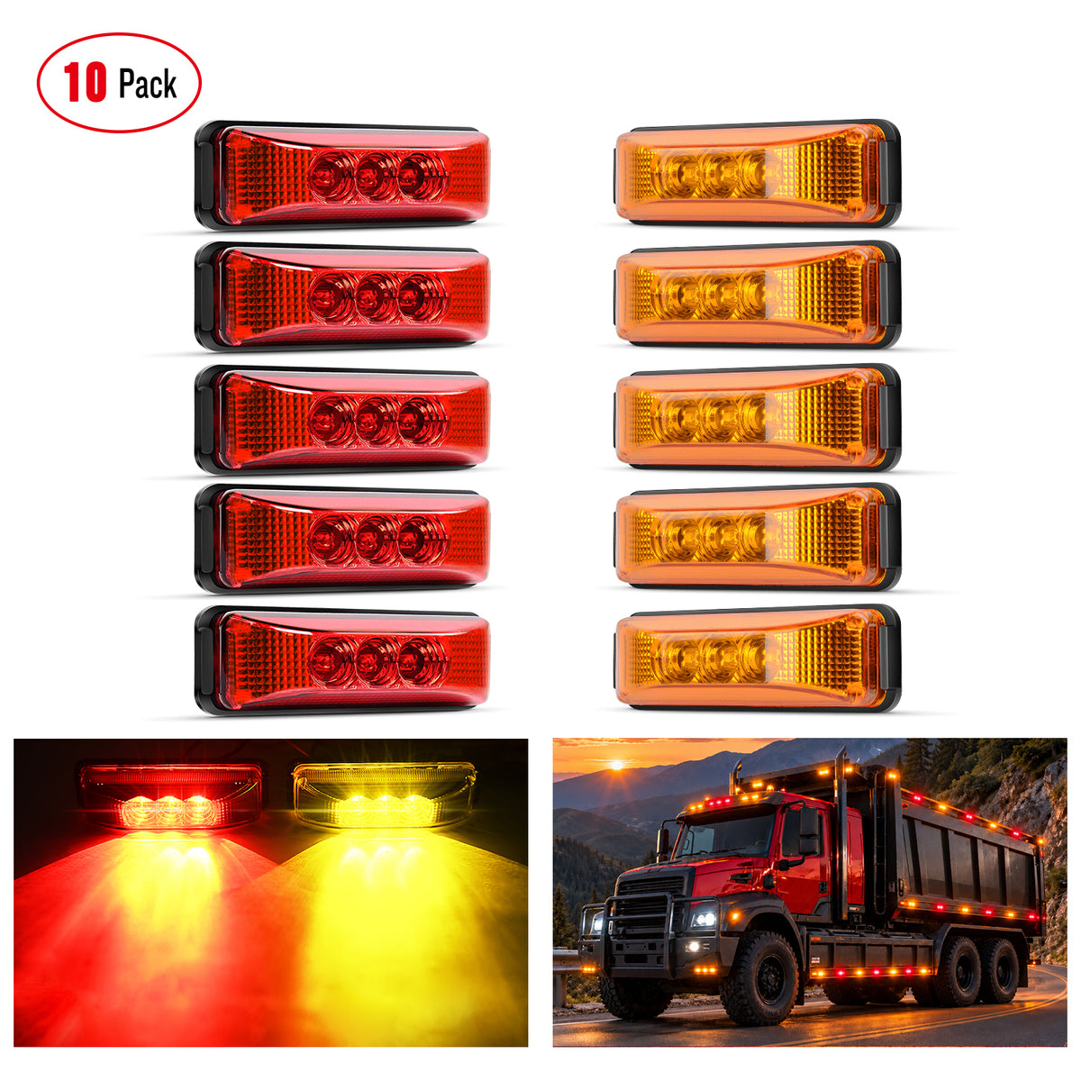 3.9 Inch Amber Red LED Fender/Side Marker Light (10 Pcs)