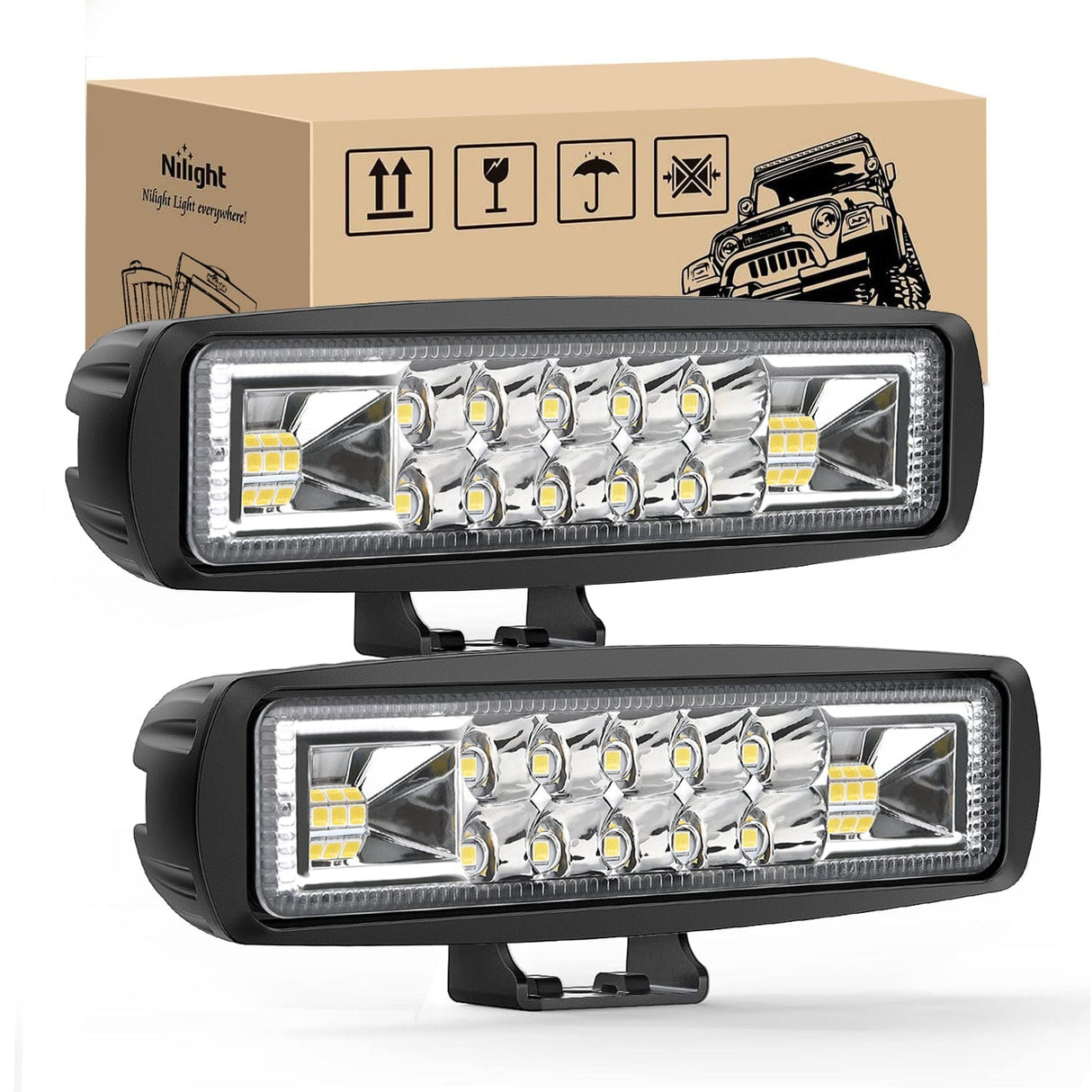 LED Light Bar LED Pods 2PCS 6 Inch 60W Flood Spot Beam Combo Light Bar Driving Fog Off Road Lighting 12V 24V for Trucks UTV ATV Marine Boat Golf Cart Trailer