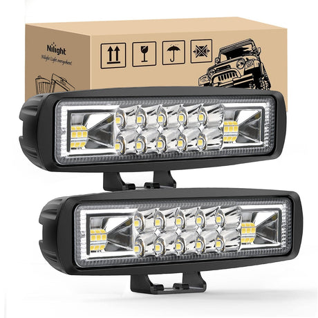 LED Light Bar LED Pods 2PCS 6 Inch 60W Flood Spot Beam Combo Light Bar Driving Fog Off Road Lighting 12V 24V for Trucks UTV ATV Marine Boat Golf Cart Trailer