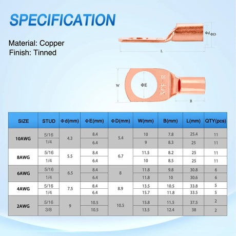 Accessories 150Pcs Copper Wire Lugs and Heat Shrink Tubing | 80Pcs Heat shrink Tube