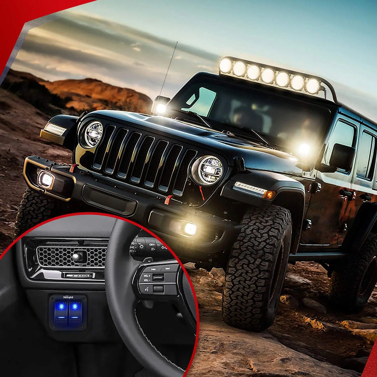 16AWG Wire Harness 4 Leads W/ 2 Gang Rocker Switch | 6 Fuses | 8 Spade Connectors Nilight