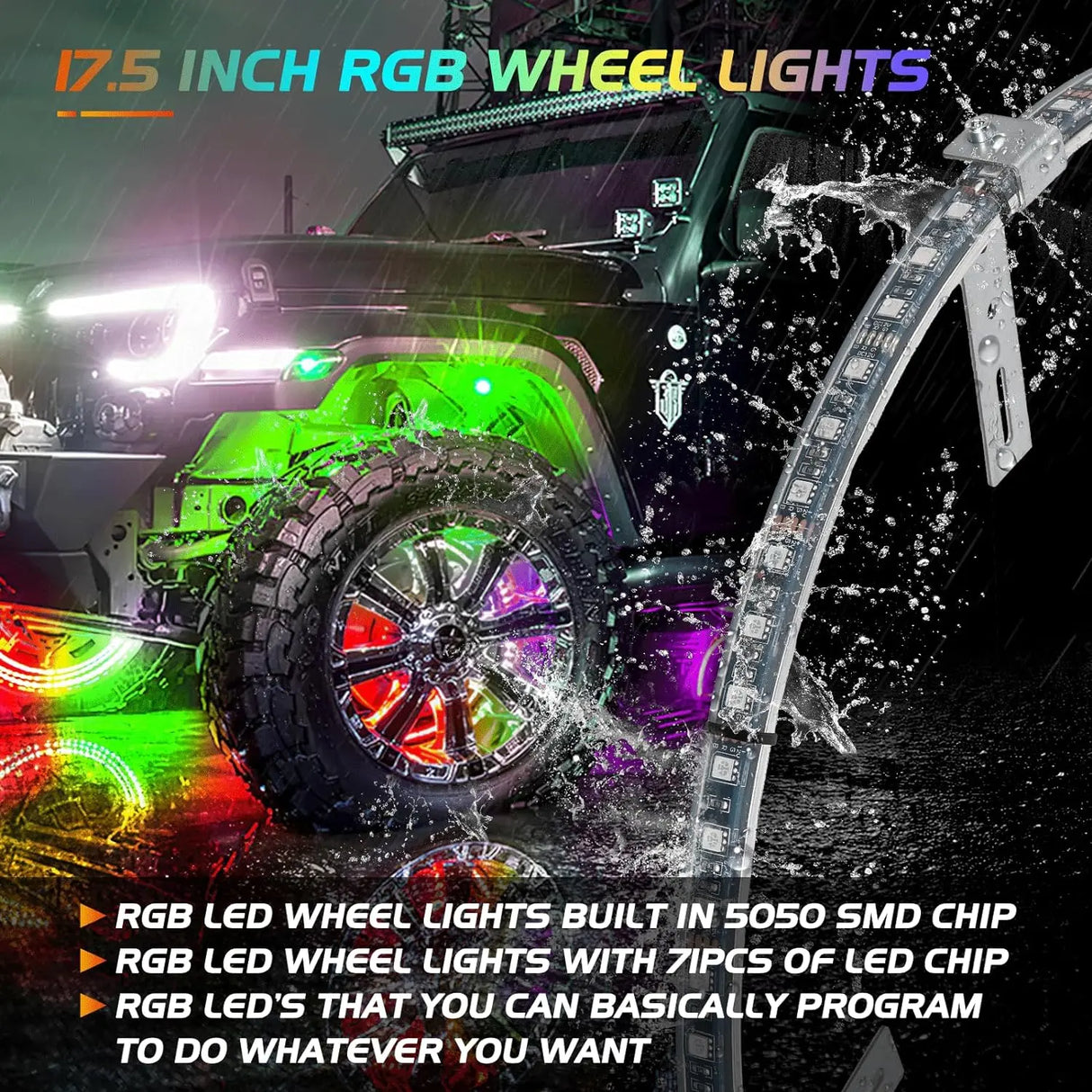 17.5 Inch LED Wheel Ring Lights Single Row RGB APP Remote Control 4Pcs Nilight