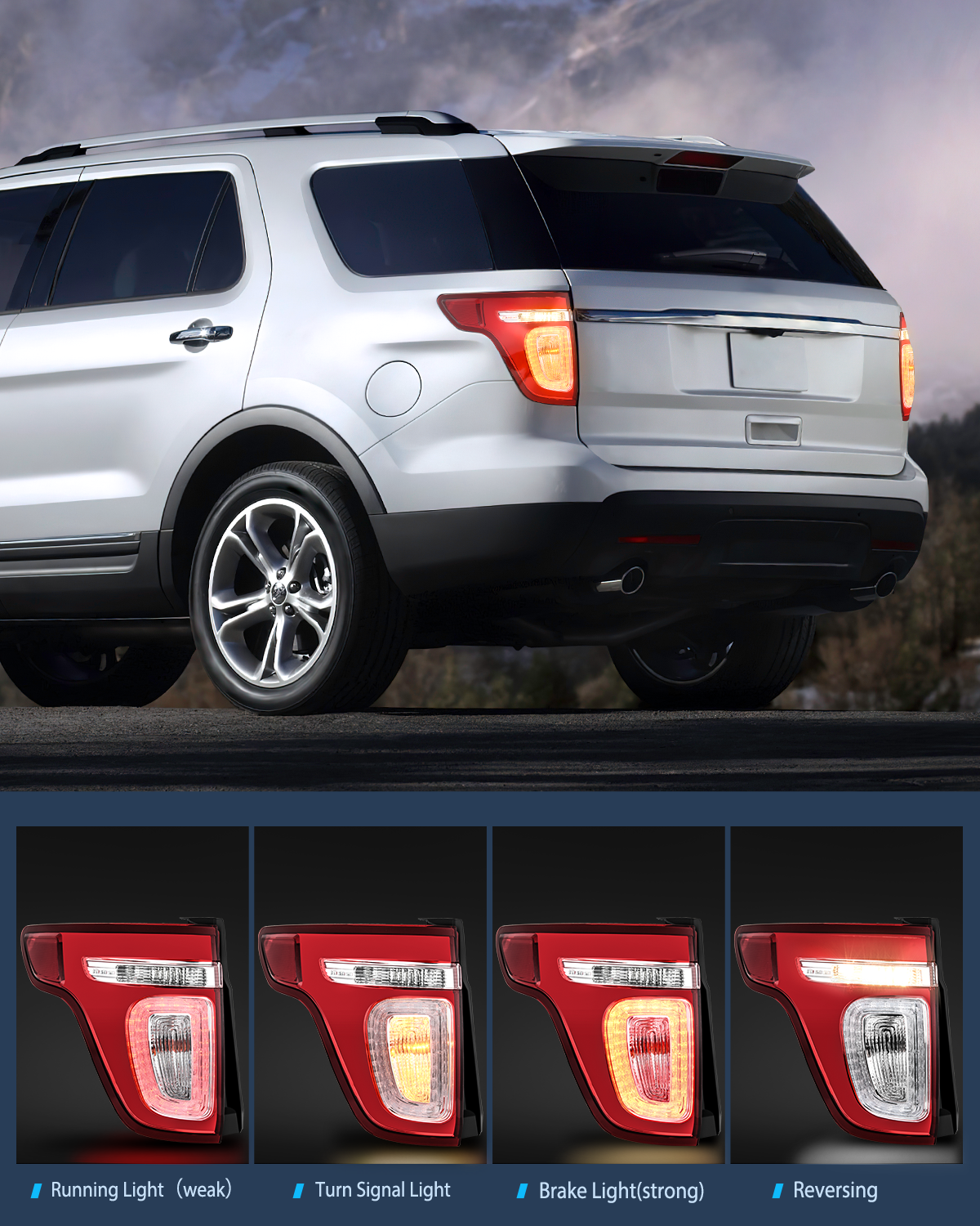 Nilight Taillight Assembly Compatible with 2011 2012 2013 2014 2015 Ford Explorer Rear Lamp Replacement OE Style with LED and halogen bulbs Driver Side and Passenger Side