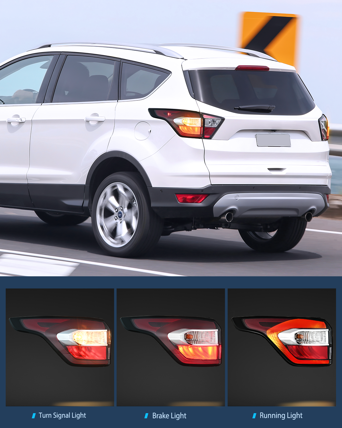 Nilight Taillight Assembly Compatible with 2017 2018 2019 Ford Escape Kuga Outer Rear Lamp Replacement OE Style with LED and halogen bulbs Driver Side