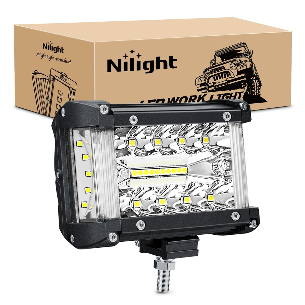 Light Bar Side Shooter Light Bar 4.3 Inch Triple Row Spot Flood Combo for Off Road Fog Driving Work Lighting on Truck SUV ATV UTV