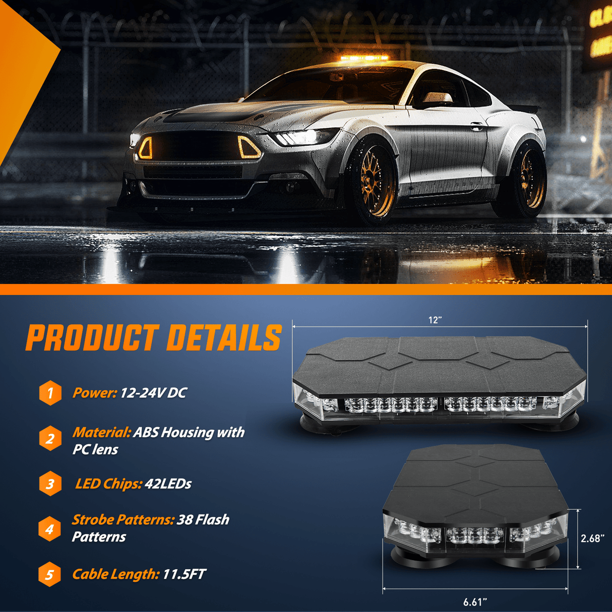 Roof Top strobe light 42 Leds Roof Top Amber White Emergency Strobe Light Control Panel Magnetic Mount