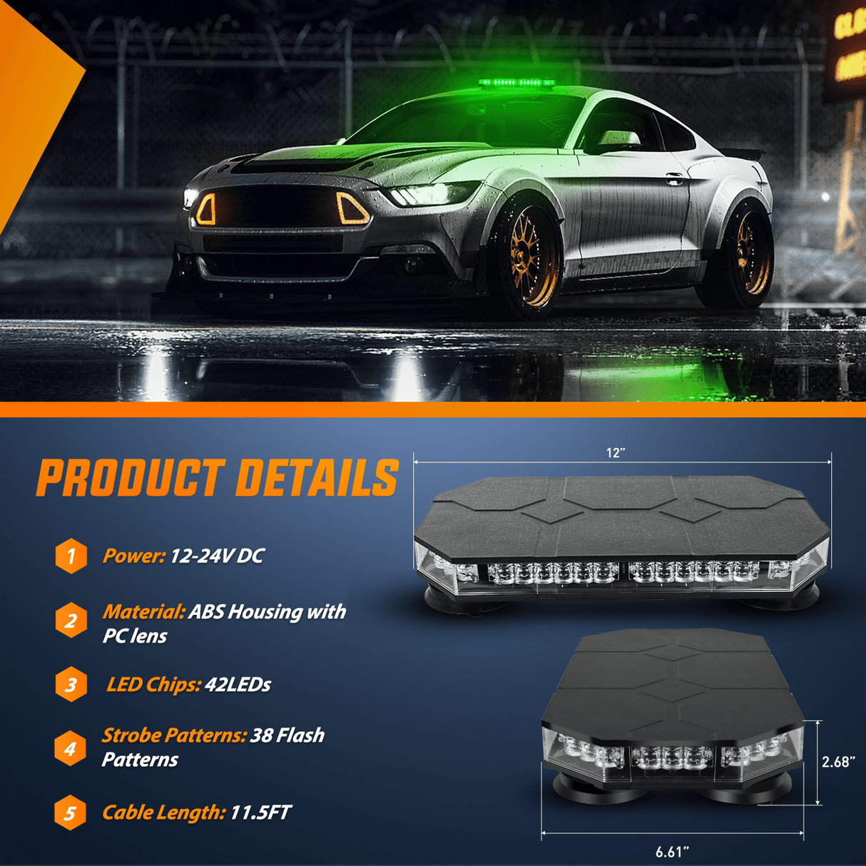 Roof Top strobe light 42 Leds Roof Top Green Emergency Strobe Light Control Panel Magnetic Mount