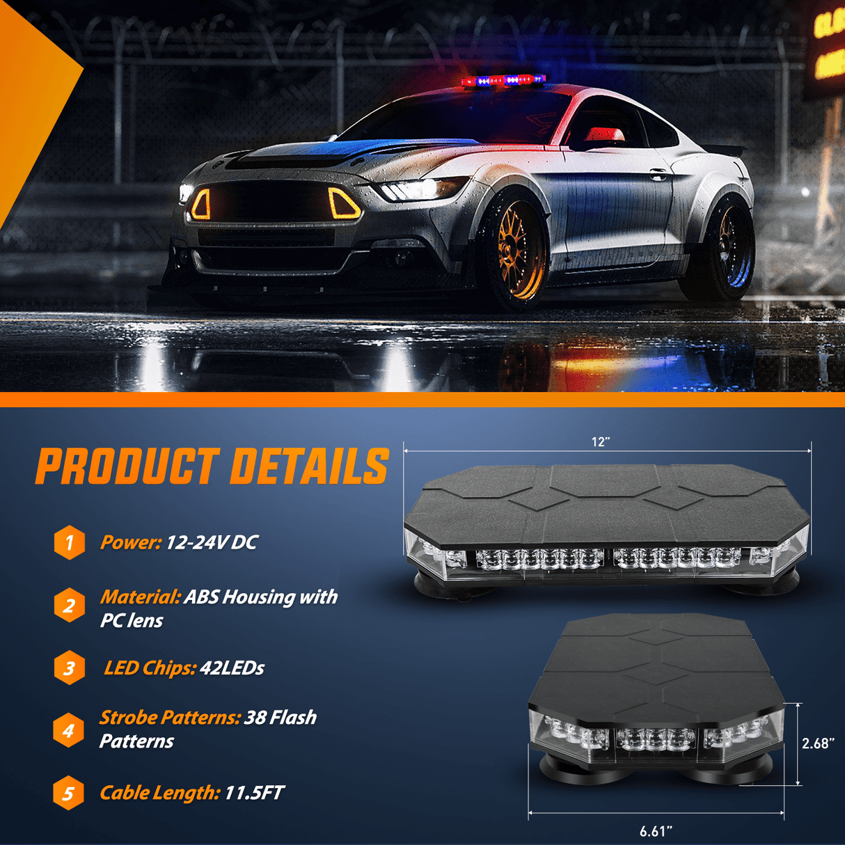 Roof Top strobe light 42 Leds Roof Top Blue Red Emergency Strobe Light Control Panel Magnetic Mount